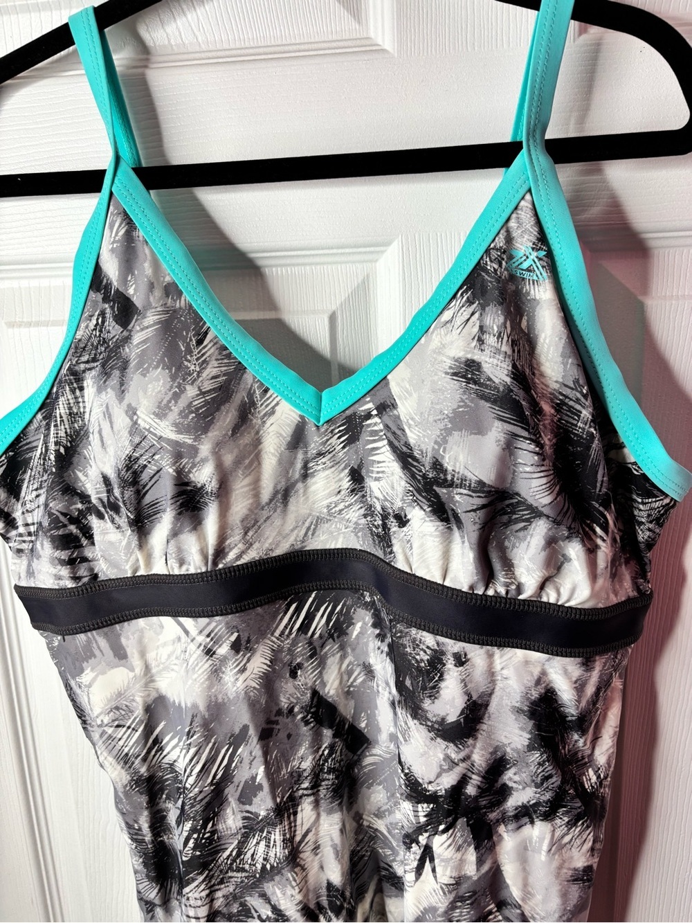 Kona Sol Black & Turquoise Palm-Print One-Piece Swimsuit